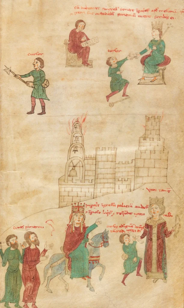 An illustration from Petrus de Ebulo: Liber ad honorem Augusti, lat., 1195, leaf 63
