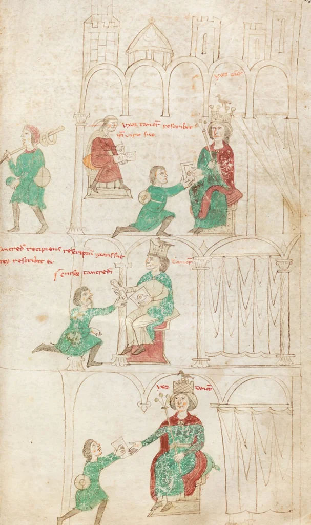An illustration from Petrus de Ebulo: Liber ad honorem Augusti, lat., 1195, leaf 65