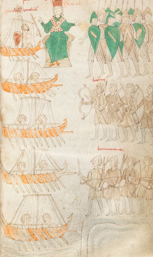 An illustration from Petrus de Ebulo: Liber ad honorem Augusti, lat., 1195, leaf 77