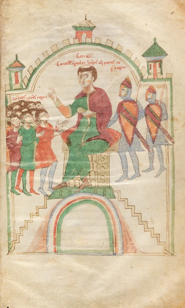 An illustration from Petrus de Ebulo: Liber ad honorem Augusti, lat., 1195, leaf 97