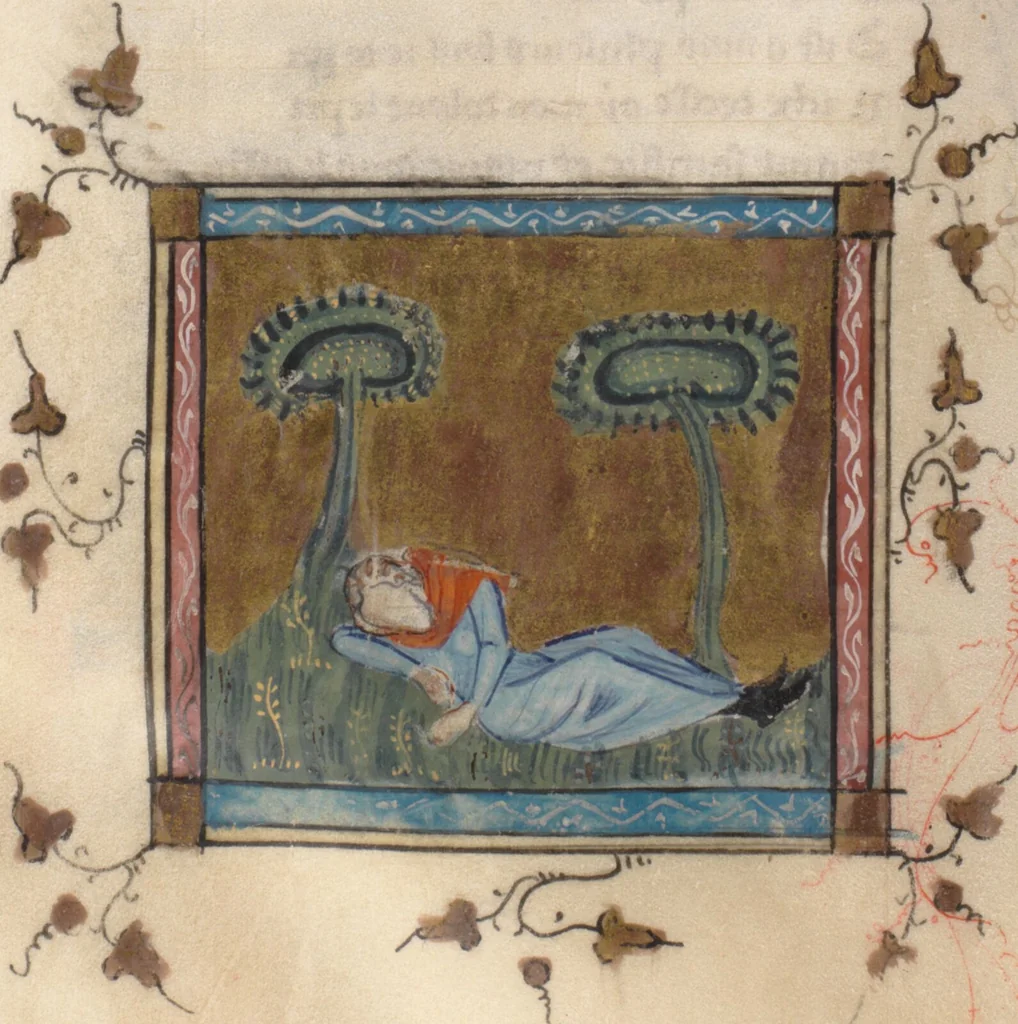 An illustration from Guillaume de Machaut, Oeuvres, 1371, leaf 164