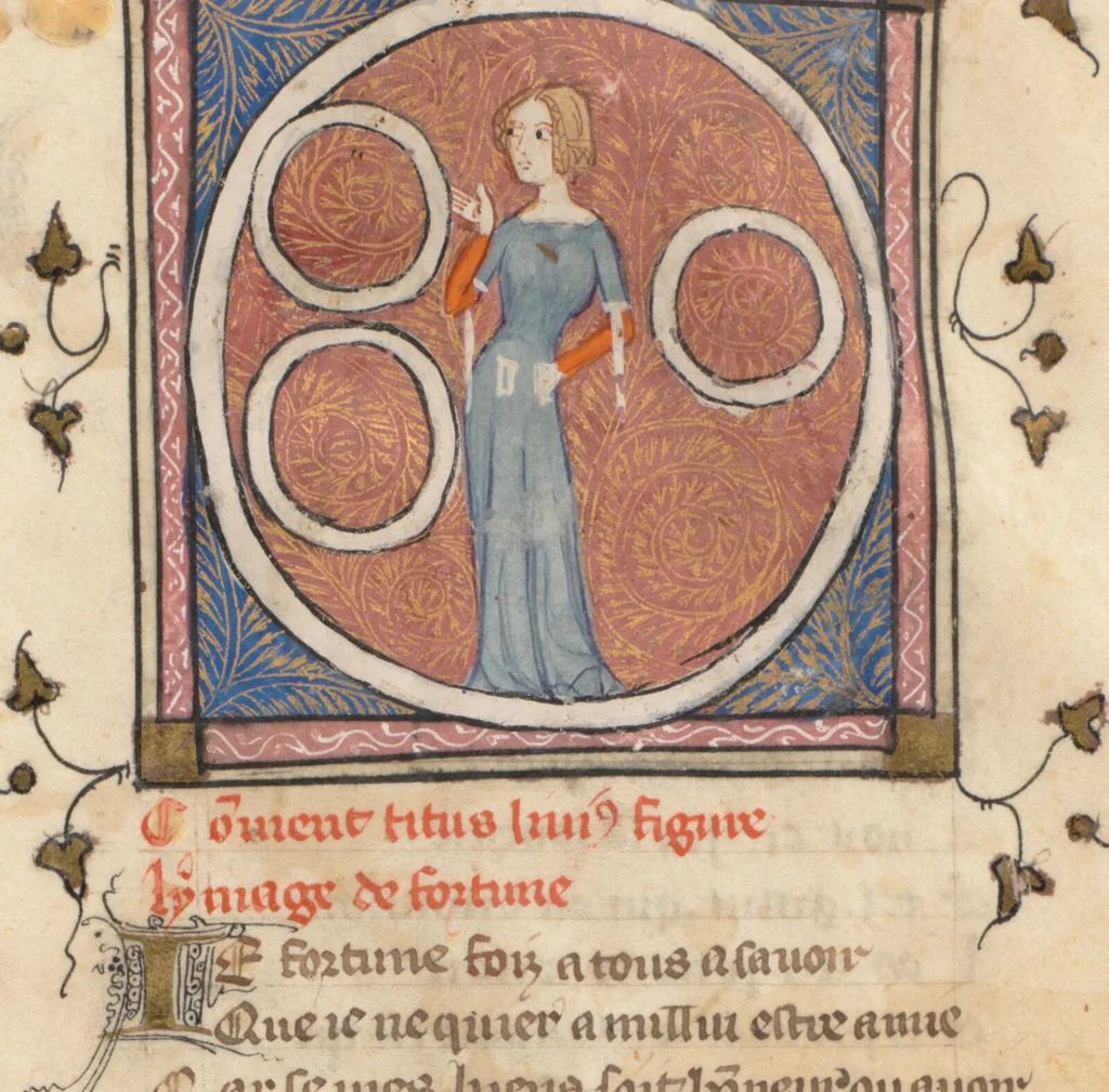 An illustration from Guillaume de Machaut, Oeuvres, 1371, leaf 201