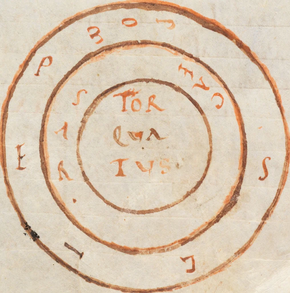An illustration from Commenta Bernensia in Lucanum; Adnotationes super Lucanum, 850, leaf 175