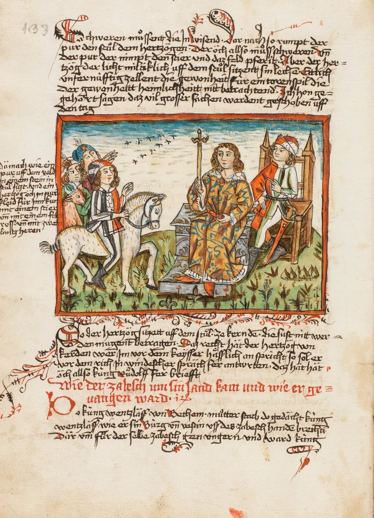 An illustration from Österreichische Chronik der 95 Herrschaften, 1479, leaf 144