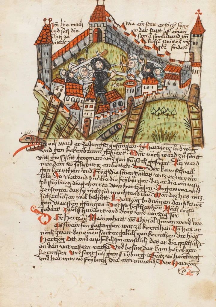 An illustration from Österreichische Chronik der 95 Herrschaften, 1479, leaf 186