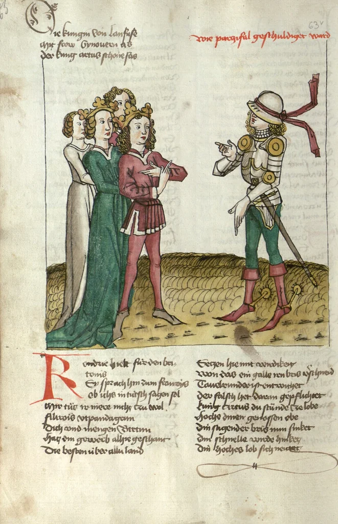 An illustration from Wolfram von Eschenbach: Parzival, German, 1467, leaf 132