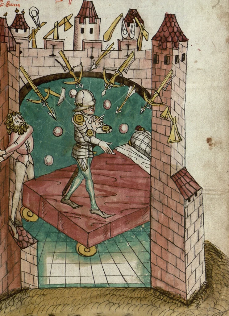 An illustration from Wolfram von Eschenbach: Parzival, German, 1467, leaf 241