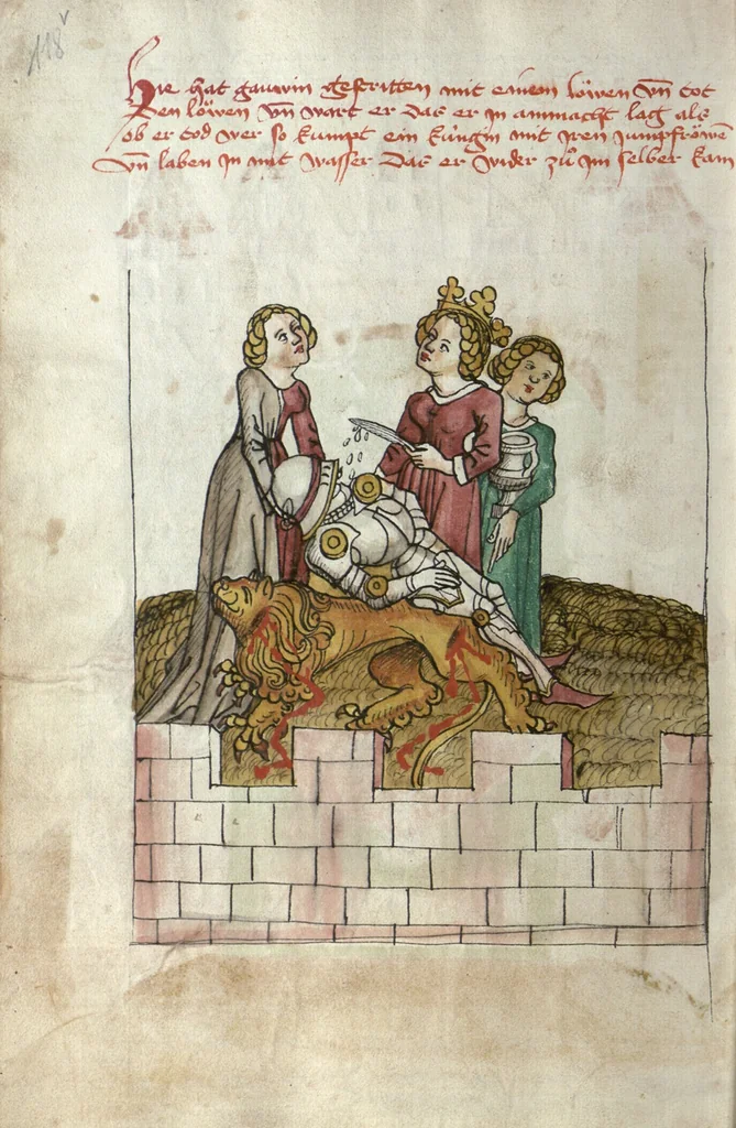 An illustration from Wolfram von Eschenbach: Parzival, German, 1467, leaf 242