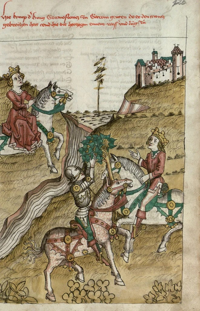 An illustration from Wolfram von Eschenbach: Parzival, German, 1467, leaf 257