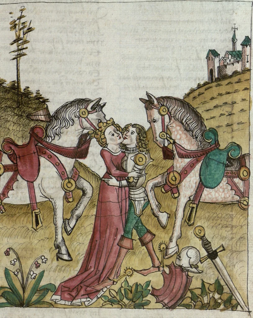 An illustration from Wolfram von Eschenbach: Parzival, German, 1467, leaf 261