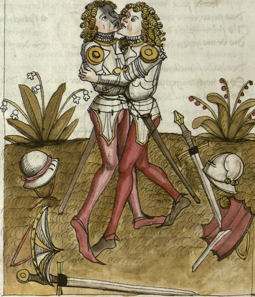 An illustration from Wolfram von Eschenbach: Parzival, German, 1467, leaf 322