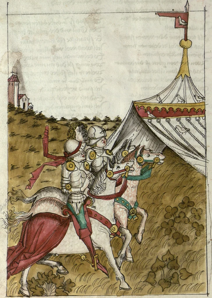 An illustration from Wolfram von Eschenbach: Parzival, German, 1467, leaf 338