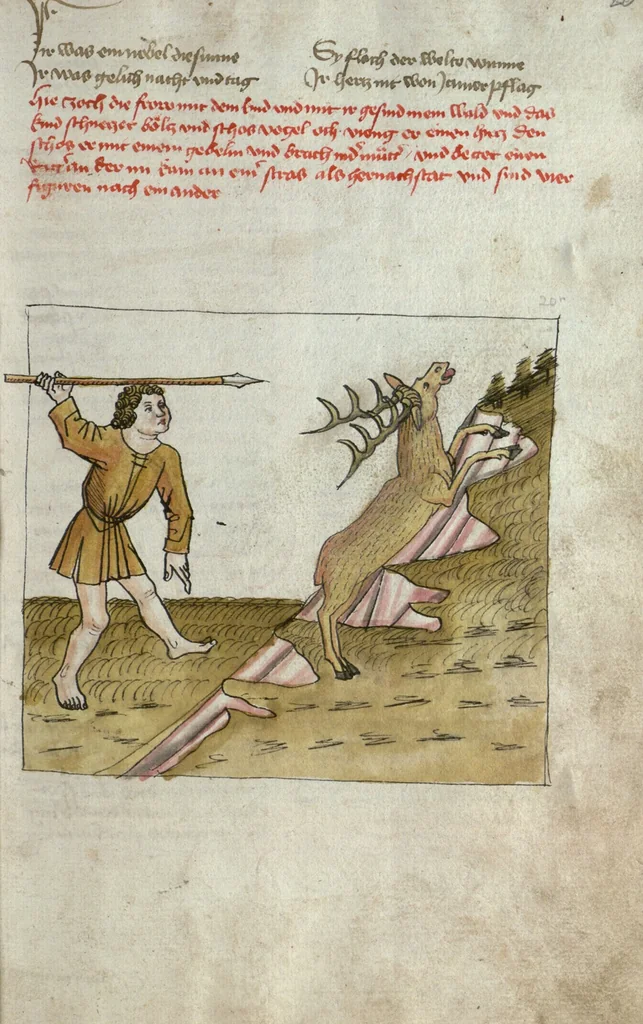 An illustration from Wolfram von Eschenbach: Parzival, German, 1467, leaf 45