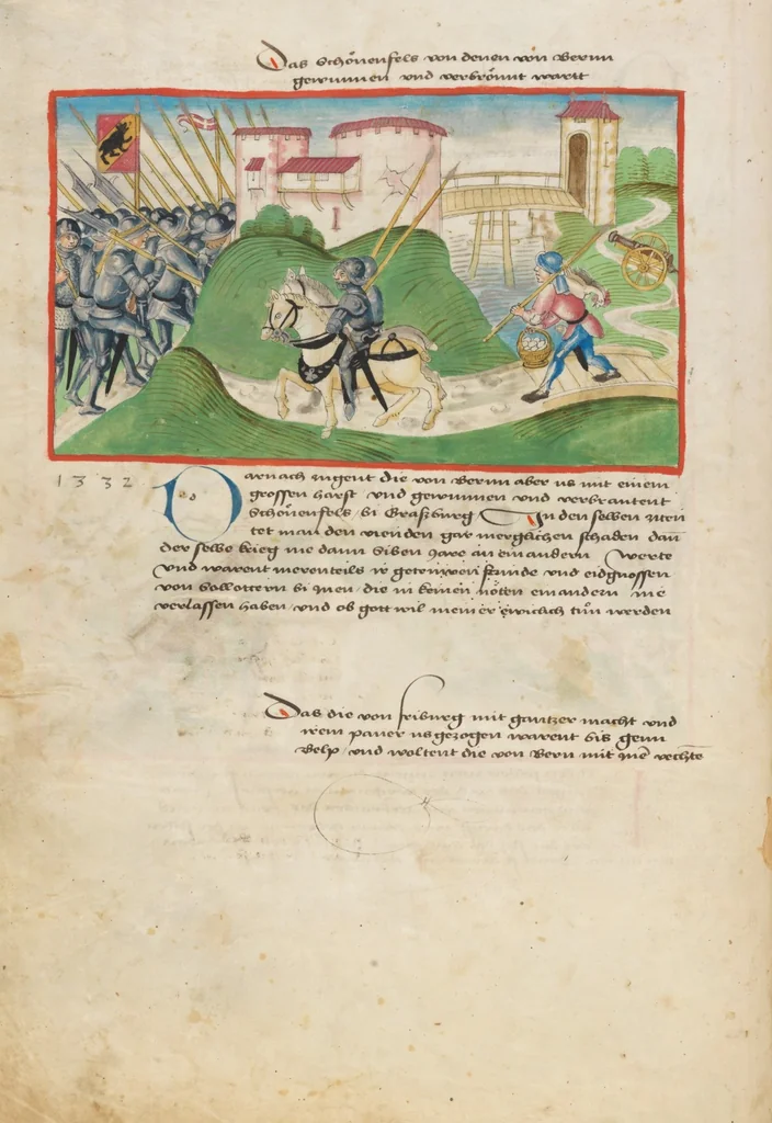 An illustration from Diebold Schilling, Amtliche Berner Chronik, vol. 1, 1478, leaf 100