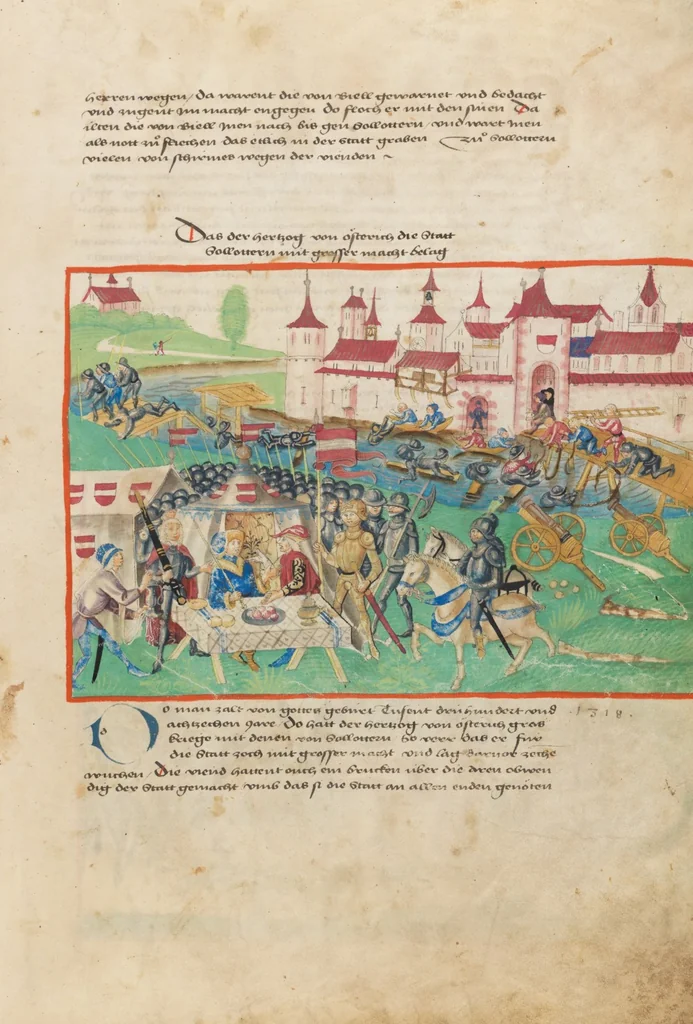 An illustration from Diebold Schilling, Amtliche Berner Chronik, vol. 1, 1478, leaf 77