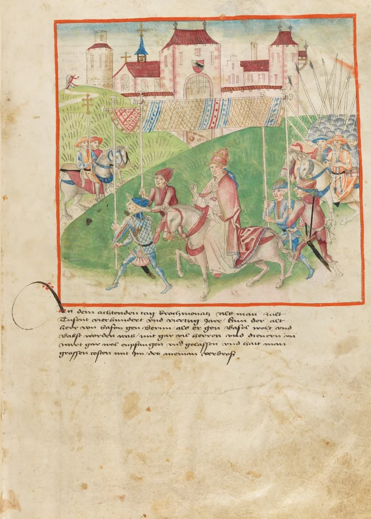 An illustration from Diebold Schilling, Amtliche Berner Chronik, vol 2, 1478, leaf 13
