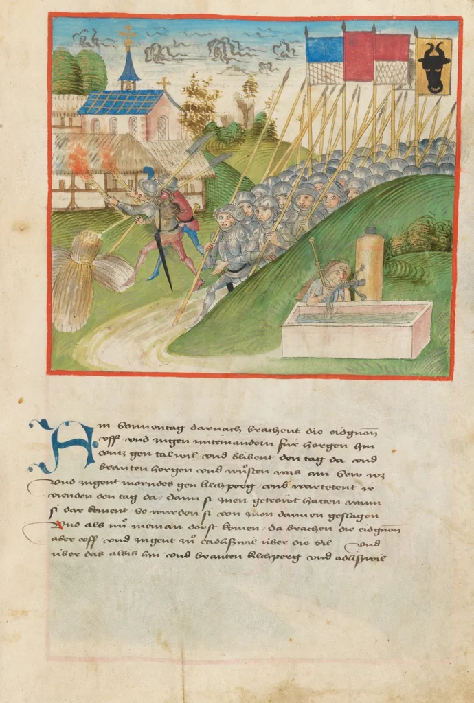 An illustration from Diebold Schilling, Amtliche Berner Chronik, vol 2, 1478, leaf 153