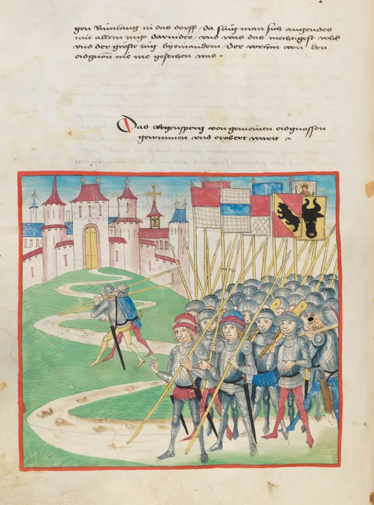 An illustration from Diebold Schilling, Amtliche Berner Chronik, vol 2, 1478, leaf 158
