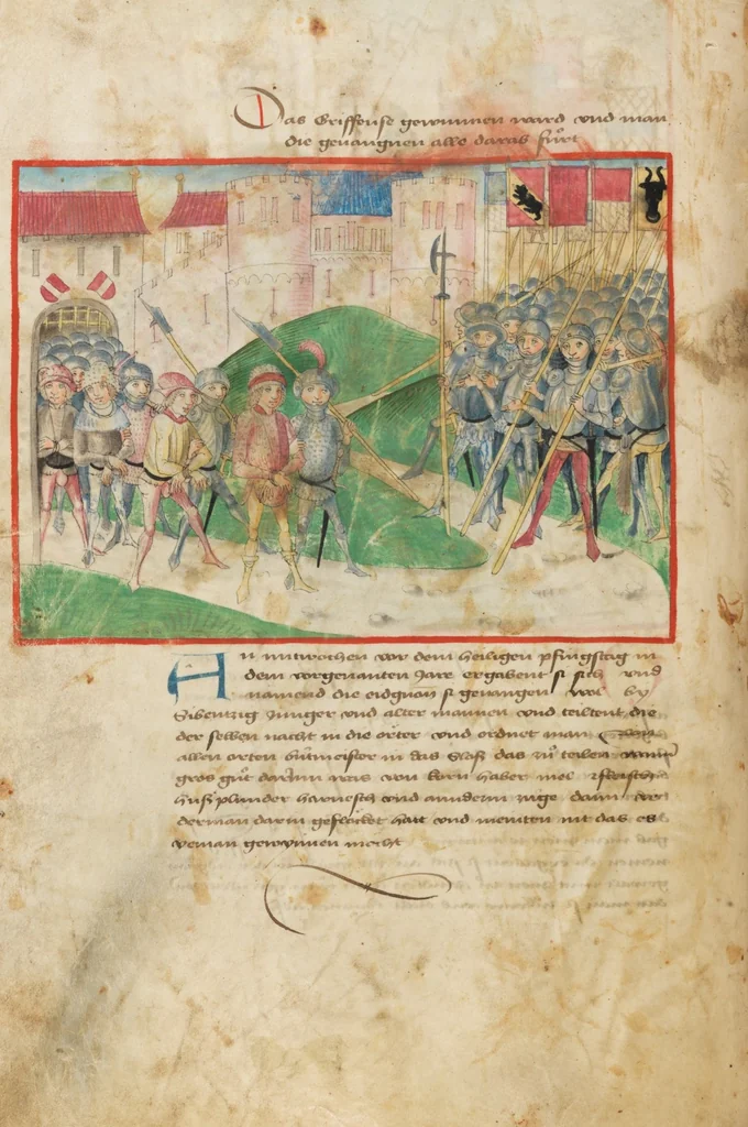 An illustration from Diebold Schilling, Amtliche Berner Chronik, vol 2, 1478, leaf 216