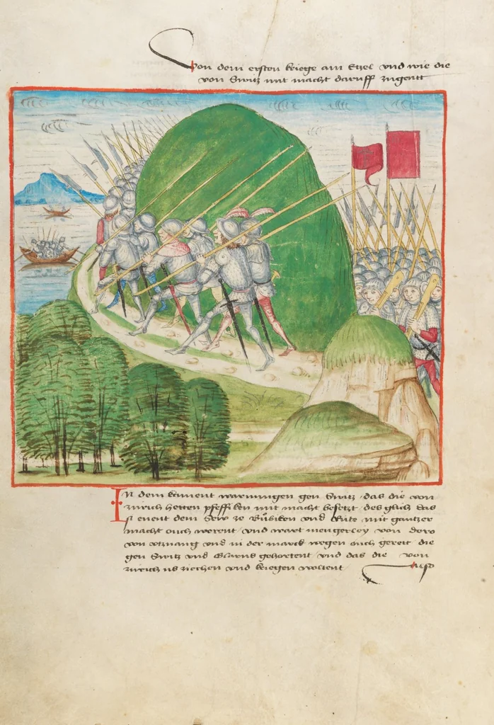 An illustration from Diebold Schilling, Amtliche Berner Chronik, vol 2, 1478, leaf 38