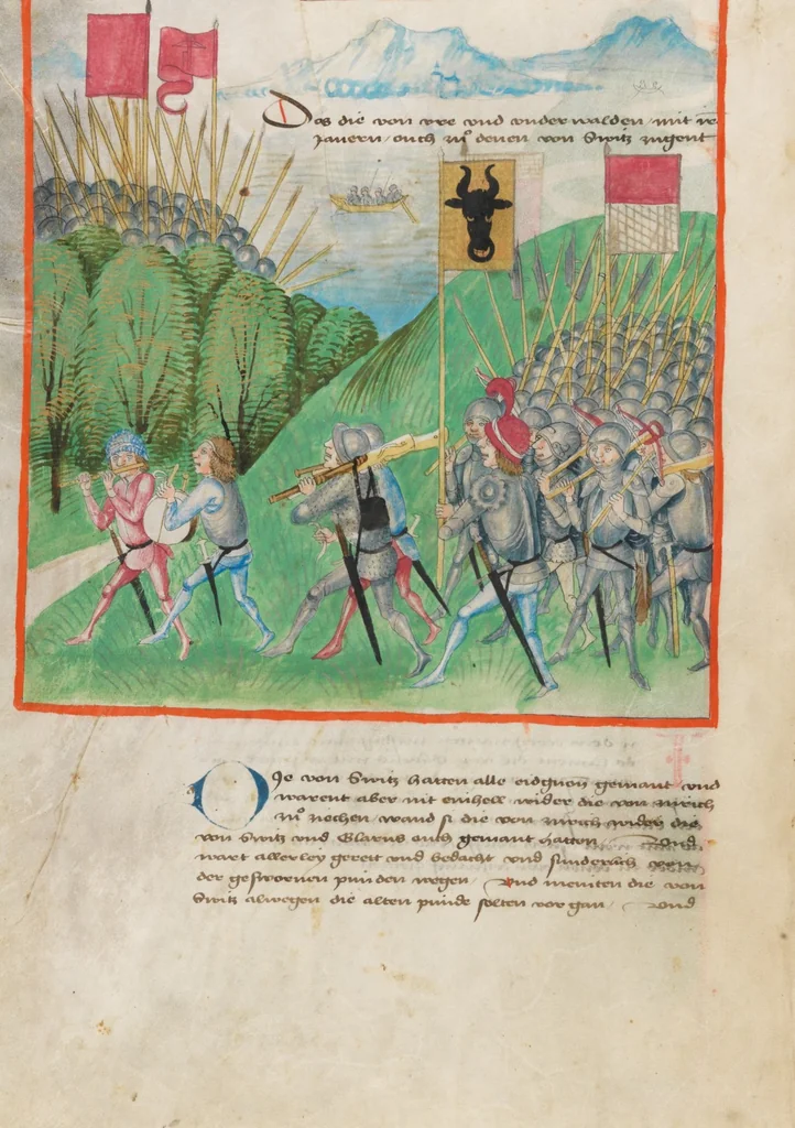 An illustration from Diebold Schilling, Amtliche Berner Chronik, vol 2, 1478, leaf 50