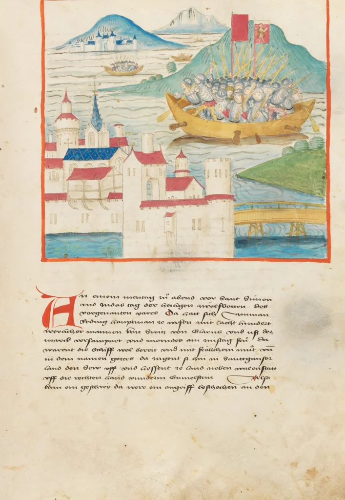 An illustration from Diebold Schilling, Amtliche Berner Chronik, vol 2, 1478, leaf 69