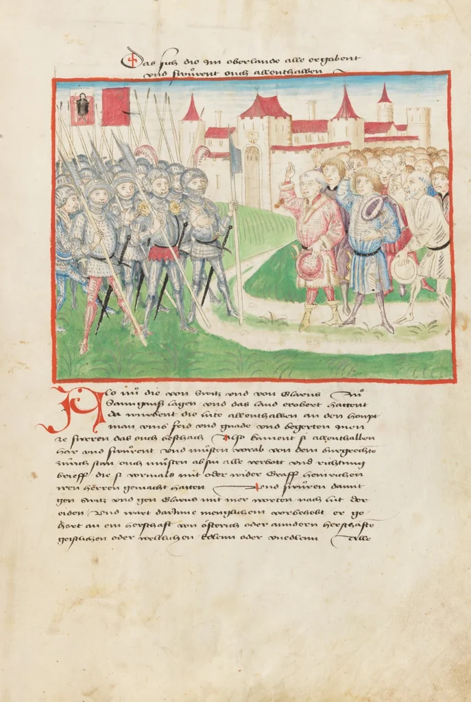 An illustration from Diebold Schilling, Amtliche Berner Chronik, vol 2, 1478, leaf 71