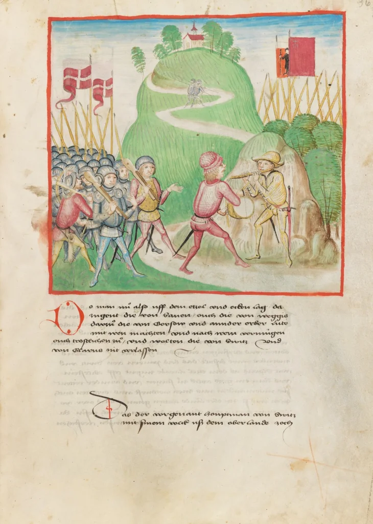 An illustration from Diebold Schilling, Amtliche Berner Chronik, vol 2, 1478, leaf 77