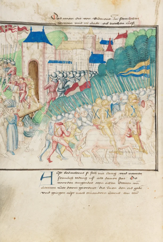 An illustration from Diebold Schilling, Amtliche Berner Chronik, vol. 3, 1478, leaf 438