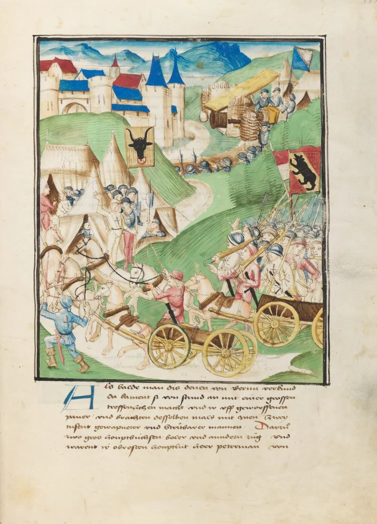 An illustration from Diebold Schilling, Amtliche Berner Chronik, vol. 3, 1478, leaf 57