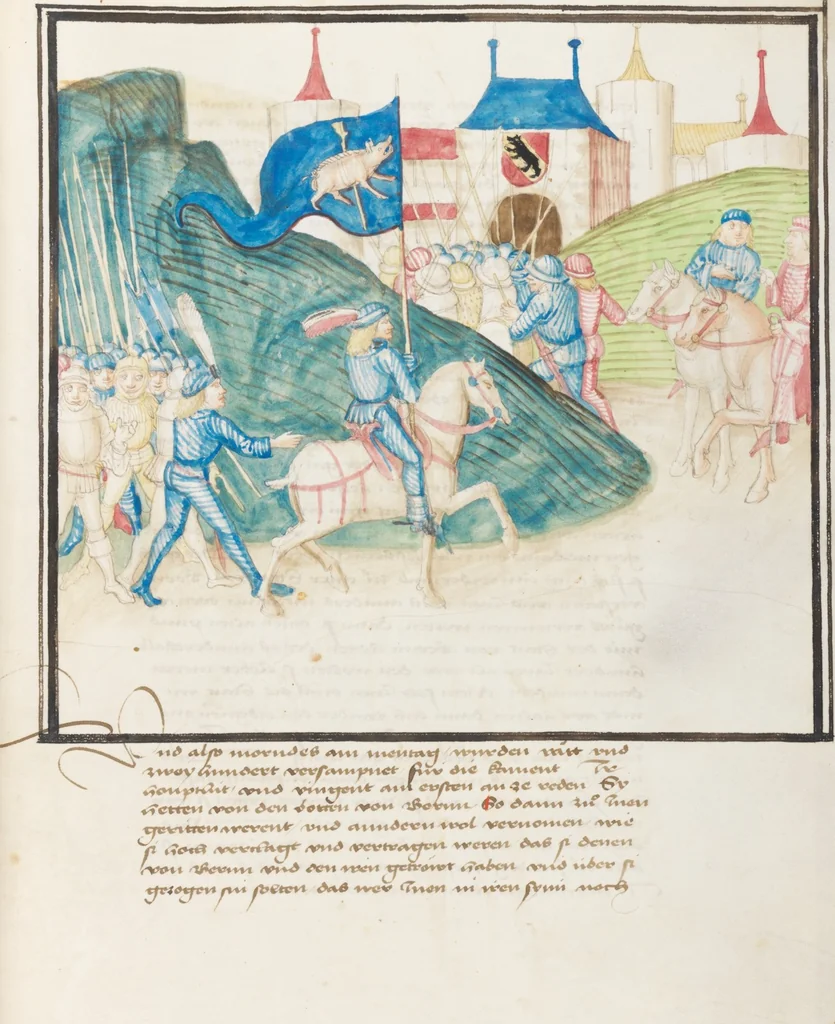 An illustration from Diebold Schilling, Amtliche Berner Chronik, vol. 3, 1478, leaf 885