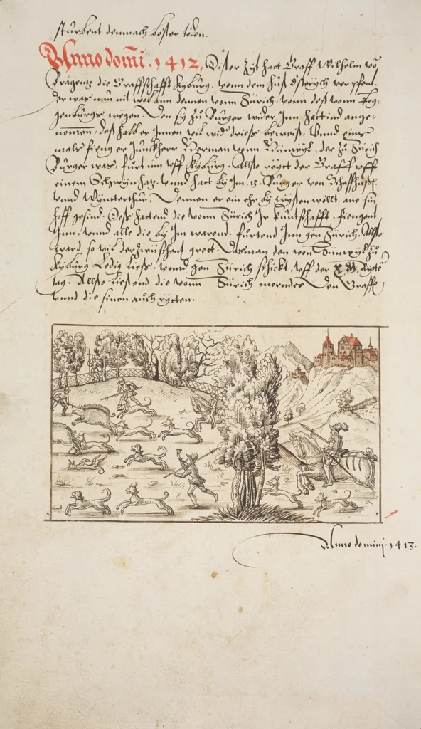 An illustration from Silbereisen: Chronicon Helvetiae, Part I, 1576, leaf 474