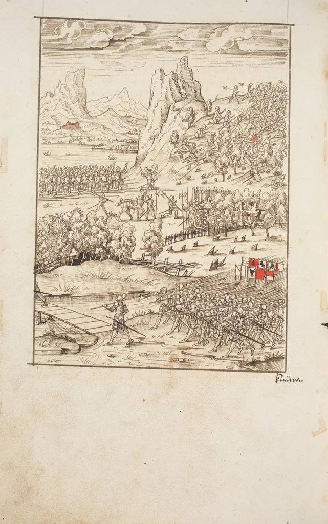 An illustration from Silbereisen: Chronicon Helvetiae, Part I, 1576, leaf 874
