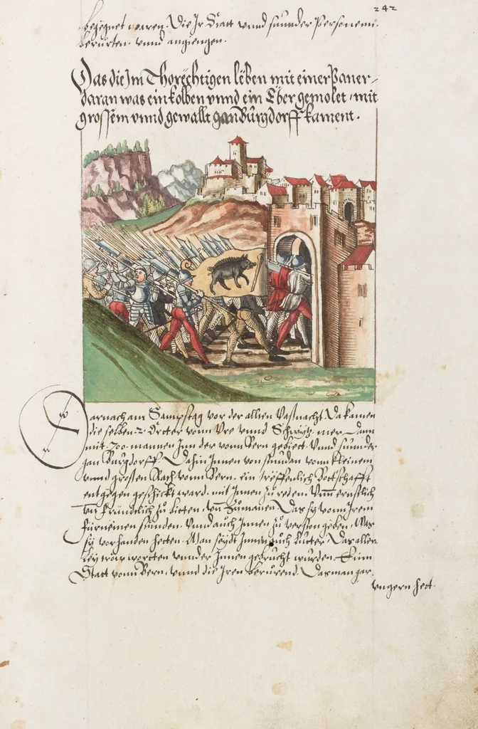 An illustration from Silbereisen: Chronicon Helvetiae, Part II, 1572, leaf 489