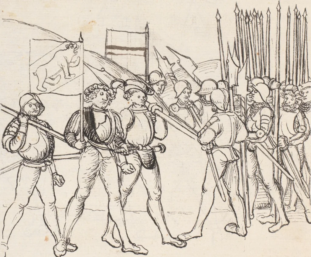 An illustration from Werner Schodoler, Eidgenössische Chronik, Vol. 3, 1514, leaf 128