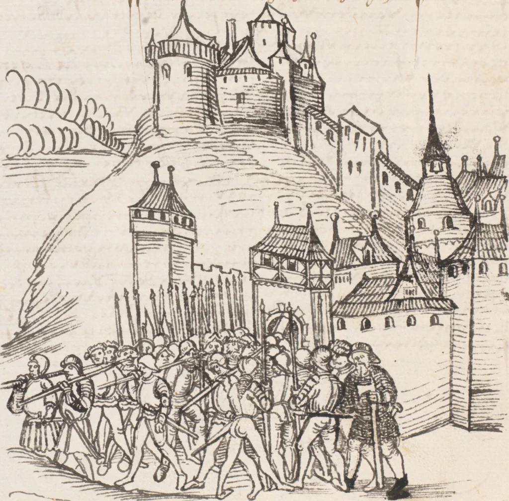 An illustration from Werner Schodoler, Eidgenössische Chronik, Vol. 3, 1514, leaf 136