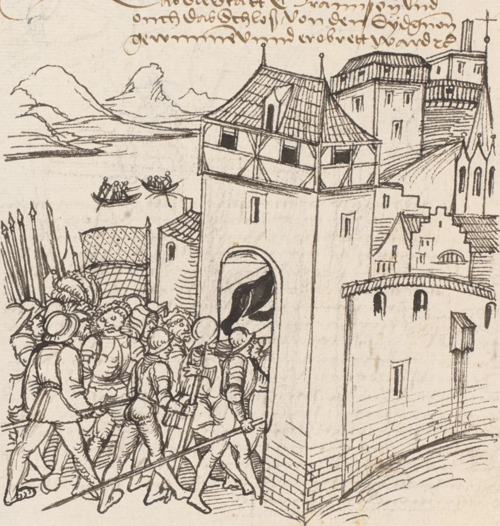 An illustration from Werner Schodoler, Eidgenössische Chronik, Vol. 3, 1514, leaf 176
