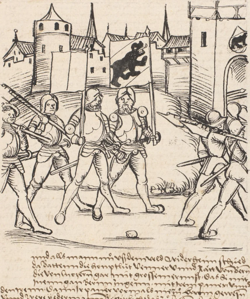 An illustration from Werner Schodoler, Eidgenössische Chronik, Vol. 3, 1514, leaf 183