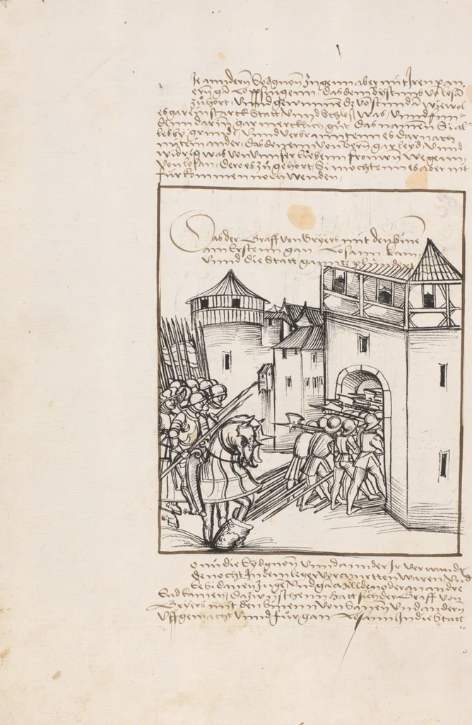 An illustration from Werner Schodoler, Eidgenössische Chronik, Vol. 3, 1514, leaf 466