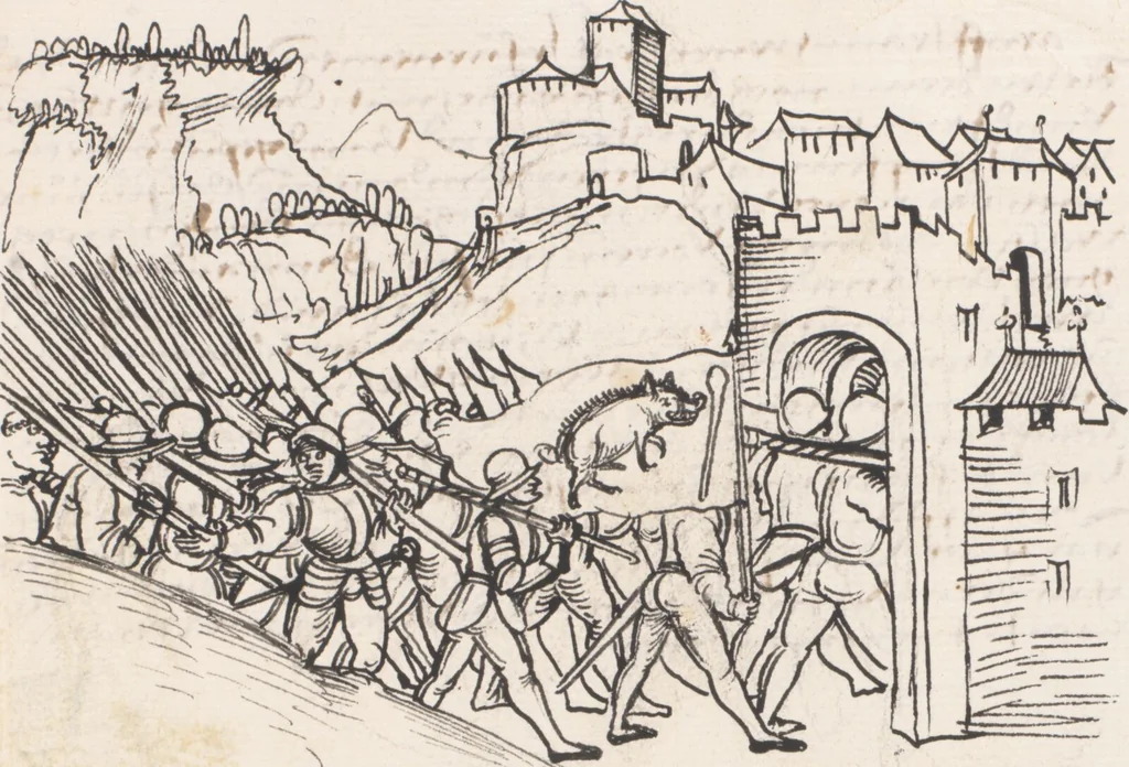 An illustration from Werner Schodoler, Eidgenössische Chronik, Vol. 3, 1514, leaf 521