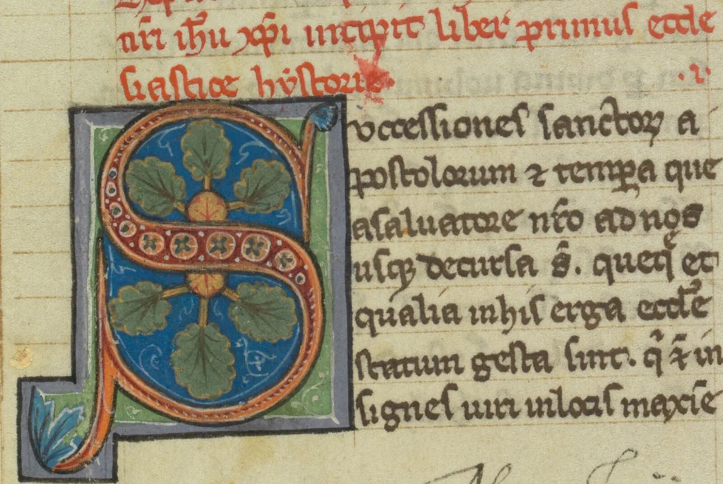 An illustration from Eusebius Caesariensis, Rufinus Aquileiensis, 1250, leaf 7