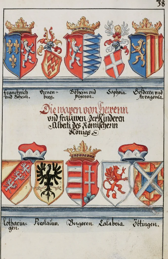 An illustration from Heraldry Guide of Hans Ulrich Fisch, 1627, leaf 87