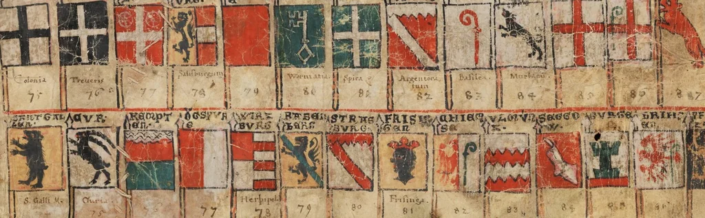 An illustration from Zürich Armorial, 1330, leaf 8
