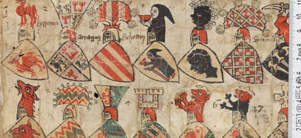 An illustration from Zürich Armorial, 1330, leaf 9
