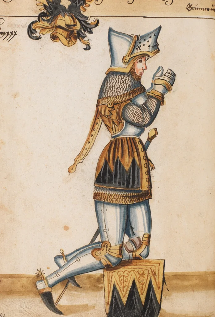 An illustration from Portraits of the Habsburg family and of knights killed in the Battle of Sempach (1386), 1560, leaf 100