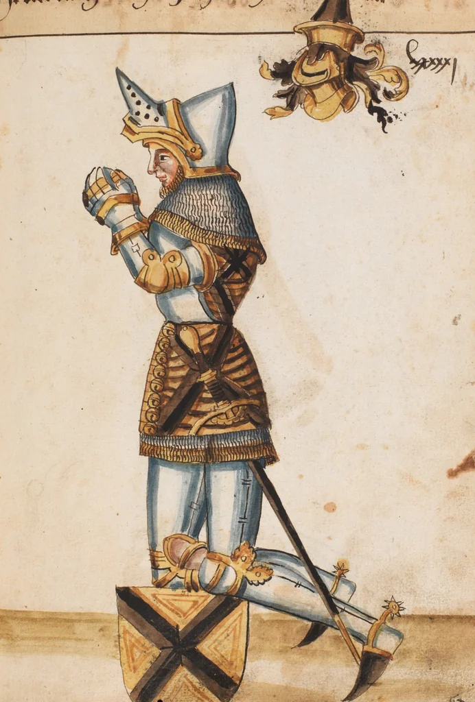 An illustration from Portraits of the Habsburg family and of knights killed in the Battle of Sempach (1386), 1560, leaf 101
