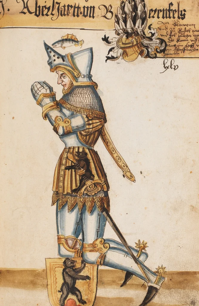 An illustration from Portraits of the Habsburg family and of knights killed in the Battle of Sempach (1386), 1560, leaf 105