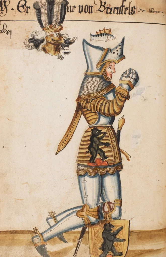 An illustration from Portraits of the Habsburg family and of knights killed in the Battle of Sempach (1386), 1560, leaf 106
