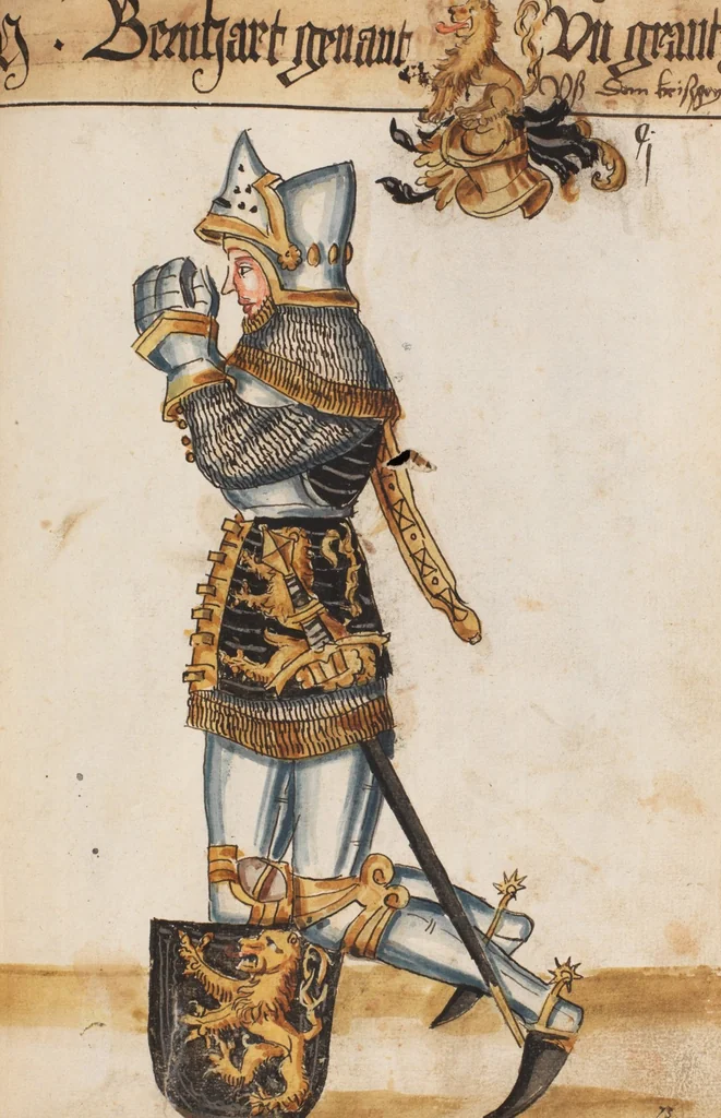 An illustration from Portraits of the Habsburg family and of knights killed in the Battle of Sempach (1386), 1560, leaf 111