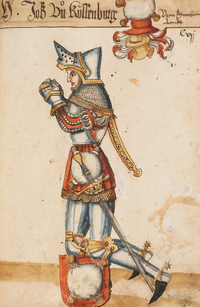 An illustration from Portraits of the Habsburg family and of knights killed in the Battle of Sempach (1386), 1560, leaf 117